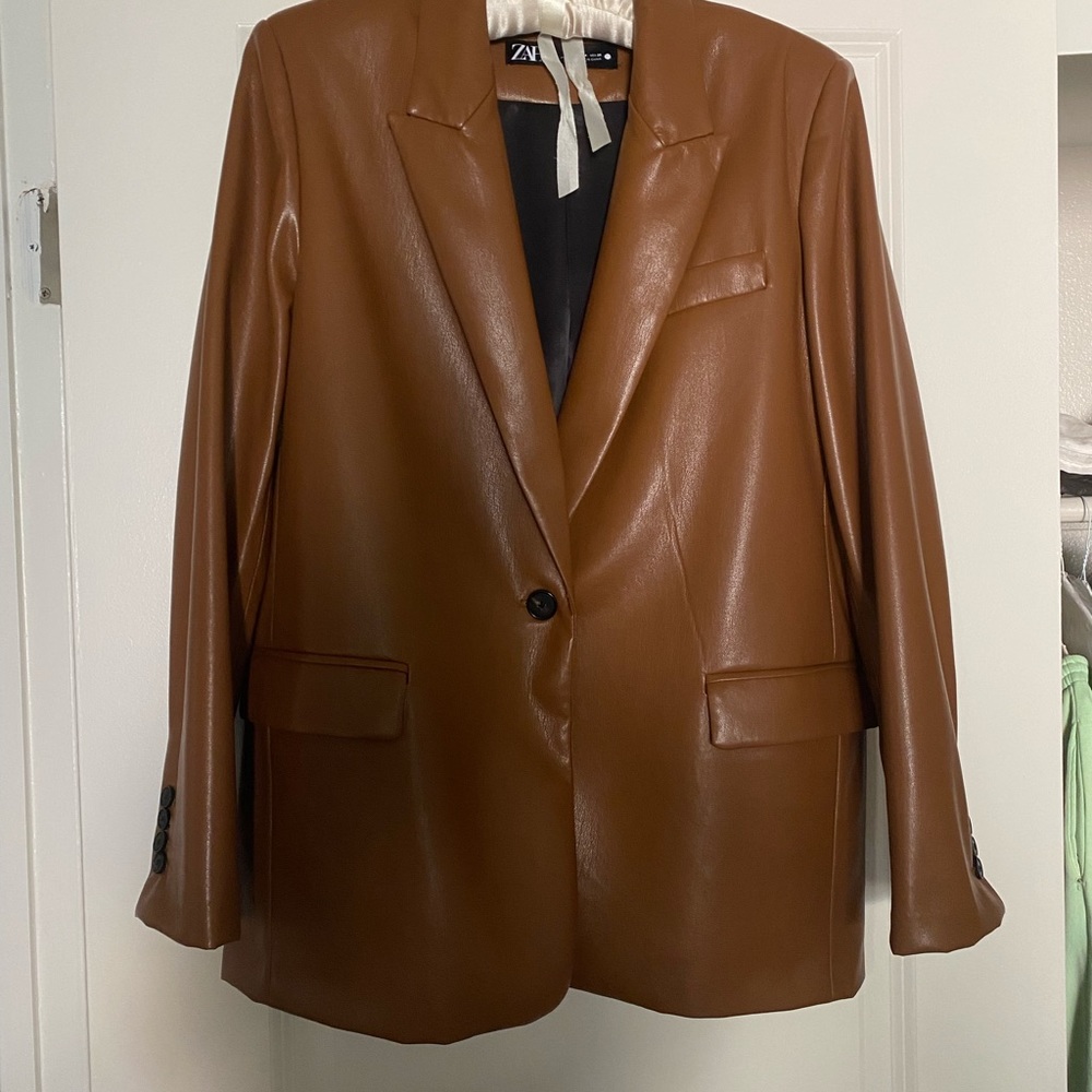 Zara faux leather brown blazer
